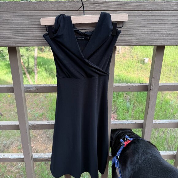 EUC Vintage Halter, Twist-Neck Black Midi Dress LBD - Picture 3 of 10